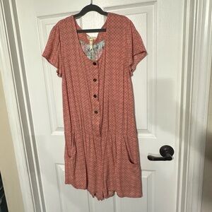 Matilda Jane Buttoned Coral Patterned Short Sleeve Jumpsuit Medium EUC